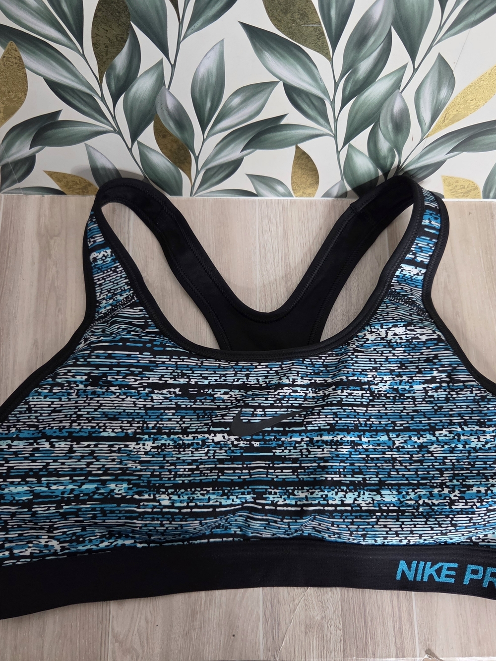 Nike Pro Dri-FIT Medium Racerback Sports Bra Blue Digital Glitch Print